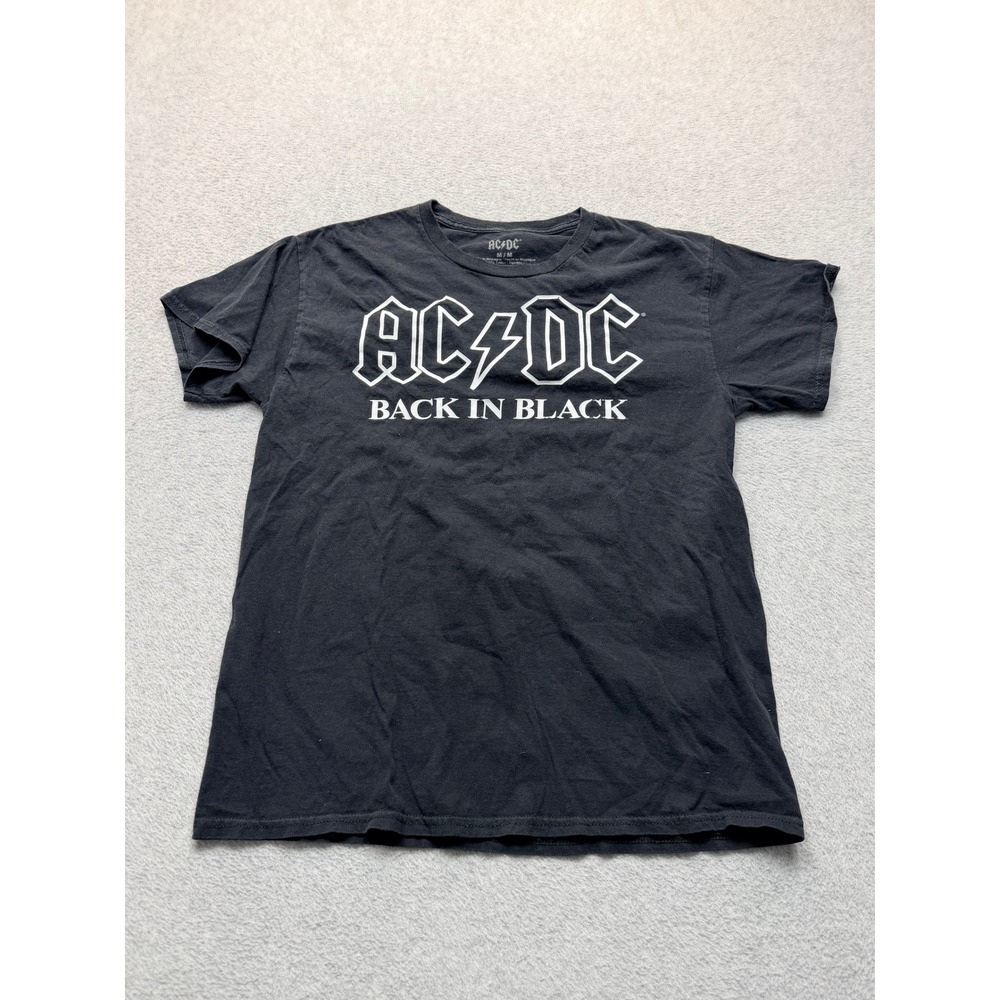 AC/DC Back In Black Graphic T-Shirt Mens Medium Black Cotton Rock Band Tee